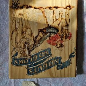 Rustic Wood-Burned Art Piece with Horses